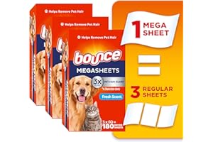Pet Hair and Lint Guard Mega Dryer Sheets with 3X Pet Hair Fighters, Fresh Scent, 180 Count
