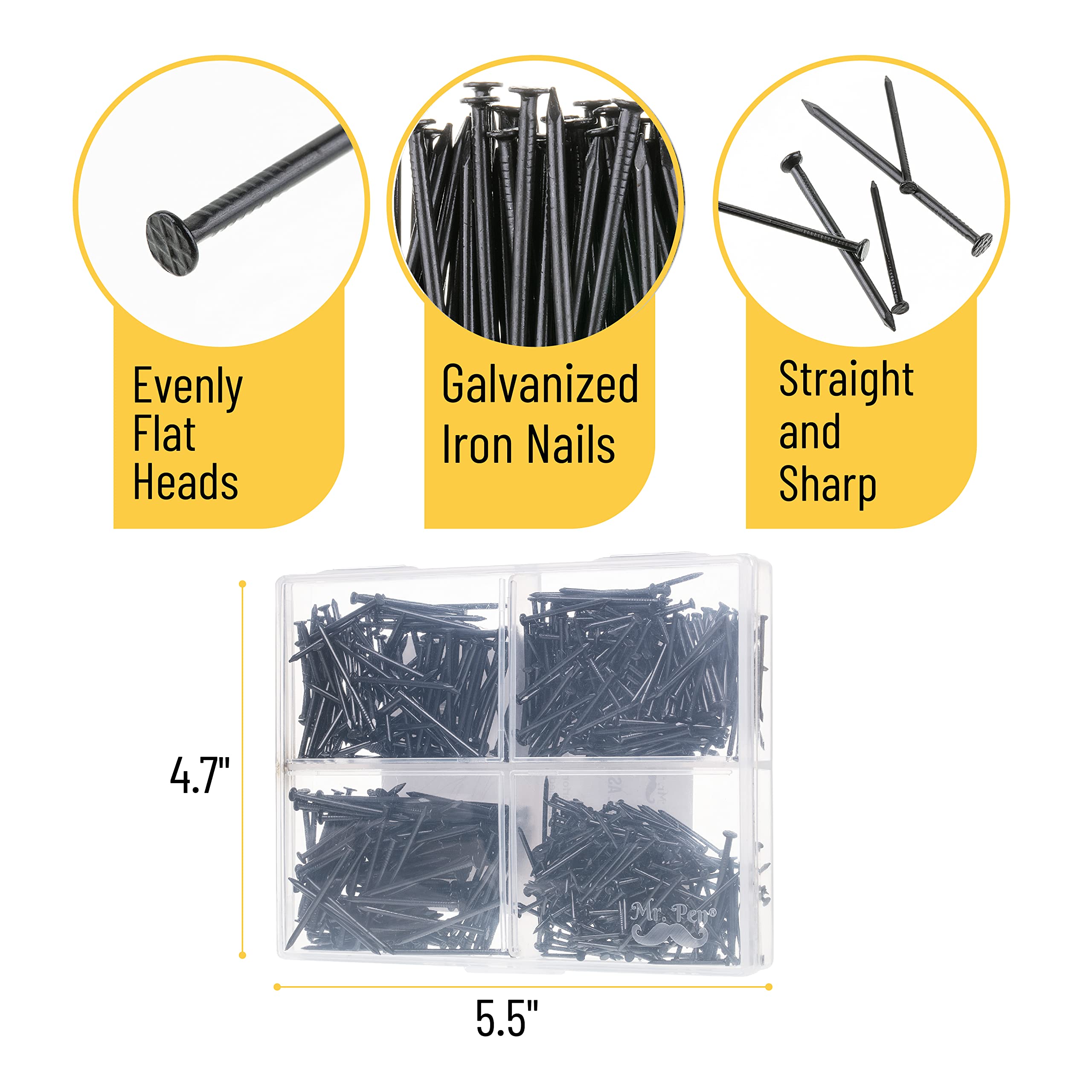 Mr. Pen- Nail Assortment Kit, 600 Pcs, 4 Sizes, Black, Small Nails, Nails for Hanging Pictures, Finishing Nails, Wall Nails for Hanging, Pin Nails, Hardware Nails, Assorted Nails, Galvanized Nails - Image 3