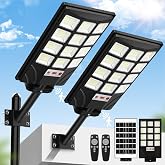 Brightever Solar Street Lights Outdoor 2-Pack | 6500K, 192LEDs, Remote Control, Motion Sensor, Waterproof, Solar Powered Flood Lights for Outside, Yard, Garden,Garage