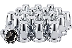 CABTHERLYN 33mm Lug Nut Covers Screw Onfor Semi Trucks, 33mm x 2-7/8 inch Chrome ABS Plastic Spike Covers 20 Pack Thread On Lug Nut Covers Kit
