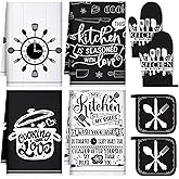 Leinuosen 8 Pcs Cooking Kitchen Decor Accessories Set Farmhouse Towels Oven Mitts Pot Holders Dishcloths Set Kitchen Decorative Absorbent Gloves Potholders for Chef Baking Cooking