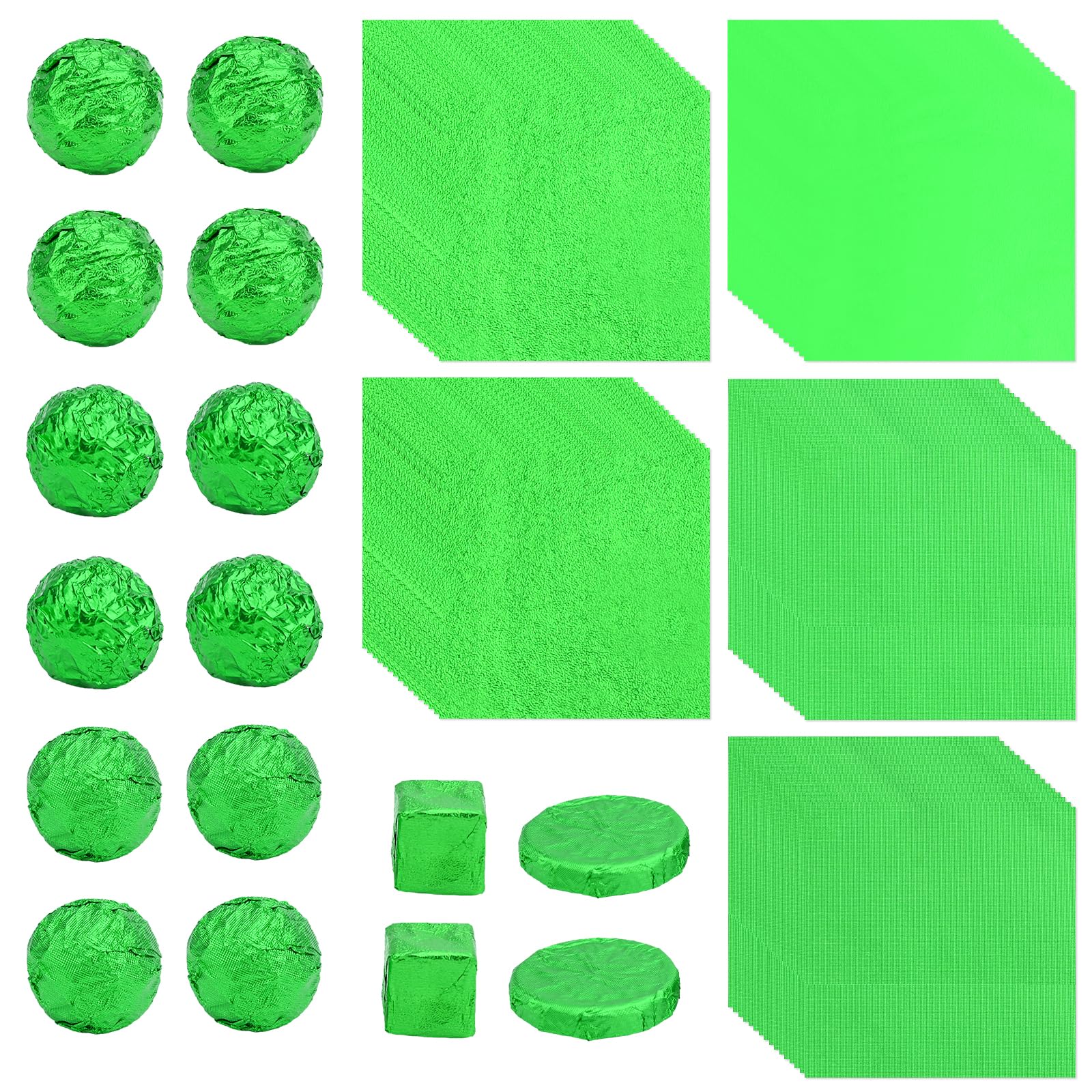 Bekecidi 300 PCS Chocolate Candy Wrappers, Green Foil Wrapping Paper Aluminium Foil Sweet Wrappers for DIY Chocolate Candy Packaging Decoration (10x10cm)