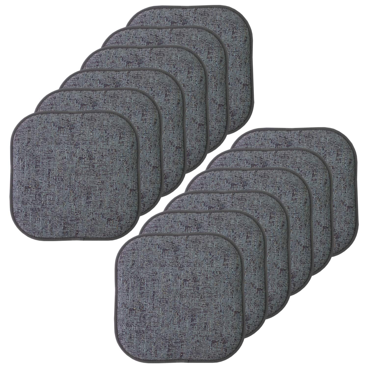 Sweet Home Collection Chair Cushion Memory Foam Pads Honeycomb Pattern Slip Non Skid Rubber Back Rounded Square 16″ x 16″ Seat Cover, 12 Pack, Broadway Multi Blue