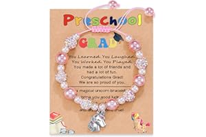 HGDEER Kindergarten/Preschool Graduation Gifts for Girls | Pink Pearl and Rhinestone Balls Unicorn Bracelet | Adjustable Length | Suitable for Daughter Granddaughter Niece Girl