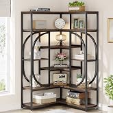 Tribesigns 7-Shelf Corner Bookshelf, Large Modern Corner Bookcase, Tall L-Shaped Corner Shelf Stand Display Rack with Storage, Metal Frame for Living Room Home Office (Rustic Brown)