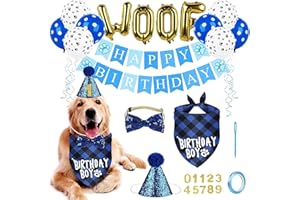 Dog Birthday Party Supplies - Bandana Hat Banner Set, WOOF Balloons, Happy Birthday Banner, Cat & Puppy Party Decorations - P