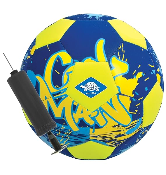Schildkröt Neopren BEACH-SOCCERBALL, Ø21cm, normale Größe 5, incl. Mini-Pumpe, Fussball, blau-gelb, griffige textile Oberfläc