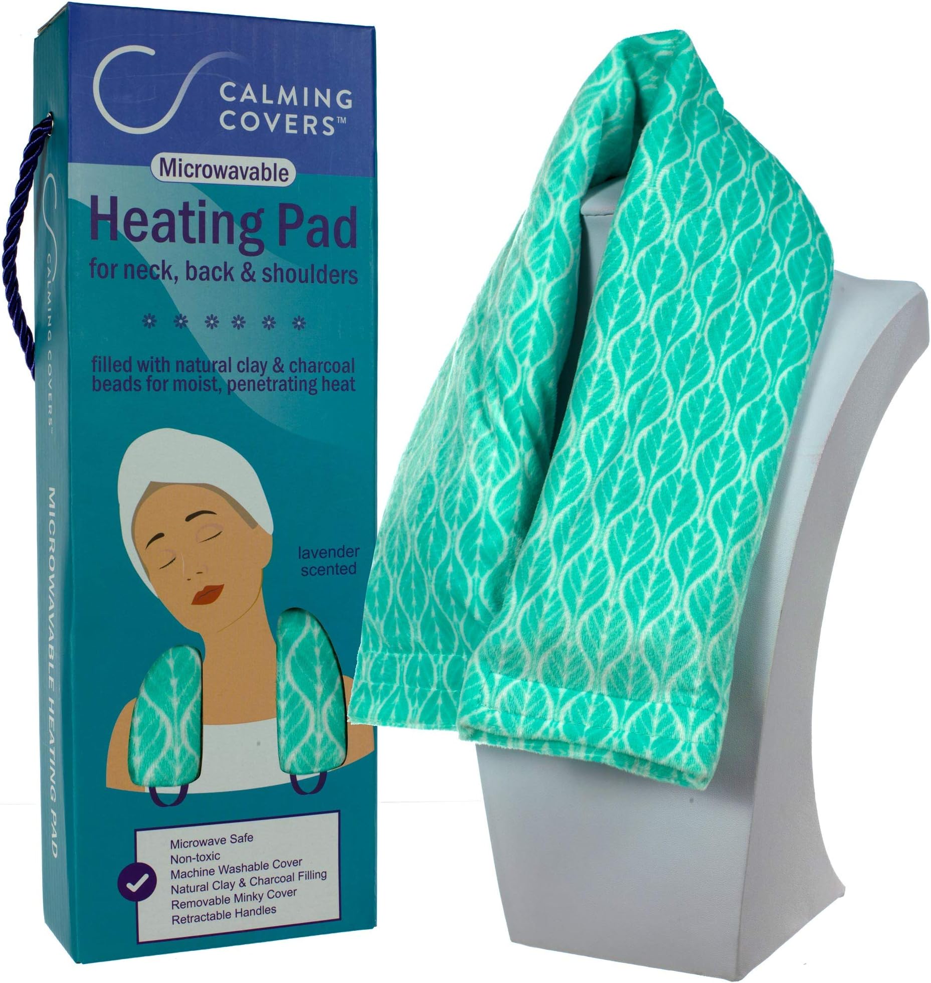 Microwavable Heating Pad Wrap for Neck, Shoulder, and Back Pain | Filled with Clay & Charcoal Beads | Lightly Scented with Lavender | Washable Minky Cover | Mint Leaf