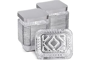 XIAFEI 1LB Takeout Foil Pans with Lids(100 Pack), Recyclable Food Storage,Disposable Aluminum Foil for Catering Party Meal Prep Freezer Drip Pans BBQ Potluck Holidays- 5.5" x 4.5"x 1.57"