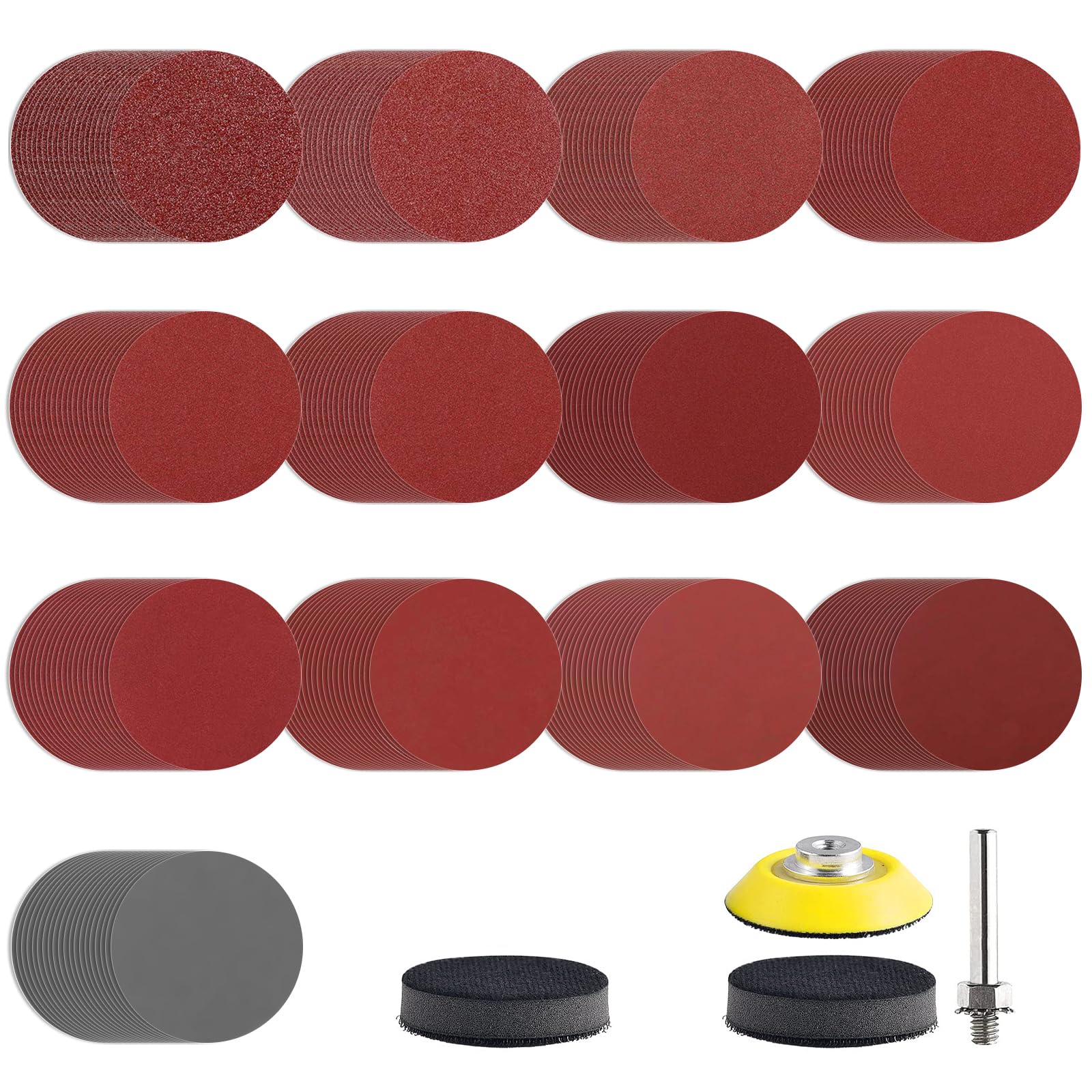 50mm Sanding Discs with Sanding Pad 3mm&6mm Shank for 2 inch Drill Attachment P80/100/120/150/240/320/400/600/800/1000/1200 2000/3000 Grit Sandpaper 260PCS