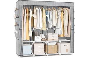 BrFoYu Portable Closet for Hanging Clothes, 67 Inch Wide Portable Wardrobe Closet with Cover, 4 Hanging Rod, Storage Shelves 