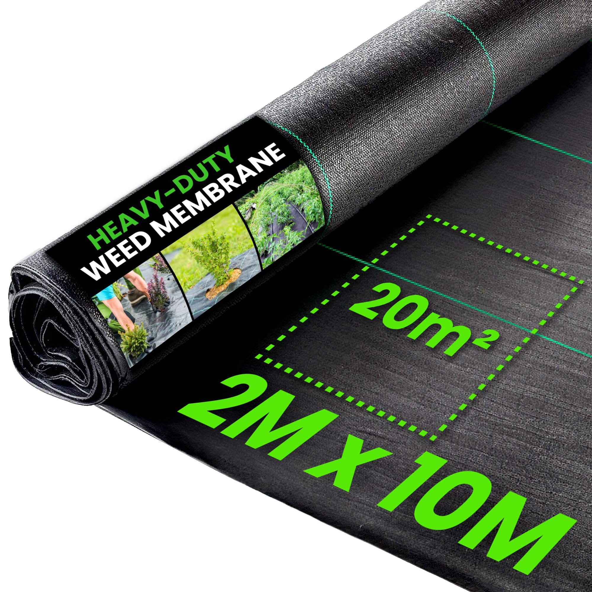 Green Thumbz Heavy Duty Weed Membrane - 2m x 10m Folded Weed Control Membrane 100gsm - Weed Suppressant Membrane for Garden Landscape, Ground Cover, Patios and Weed Control Fabric for Flower Beds