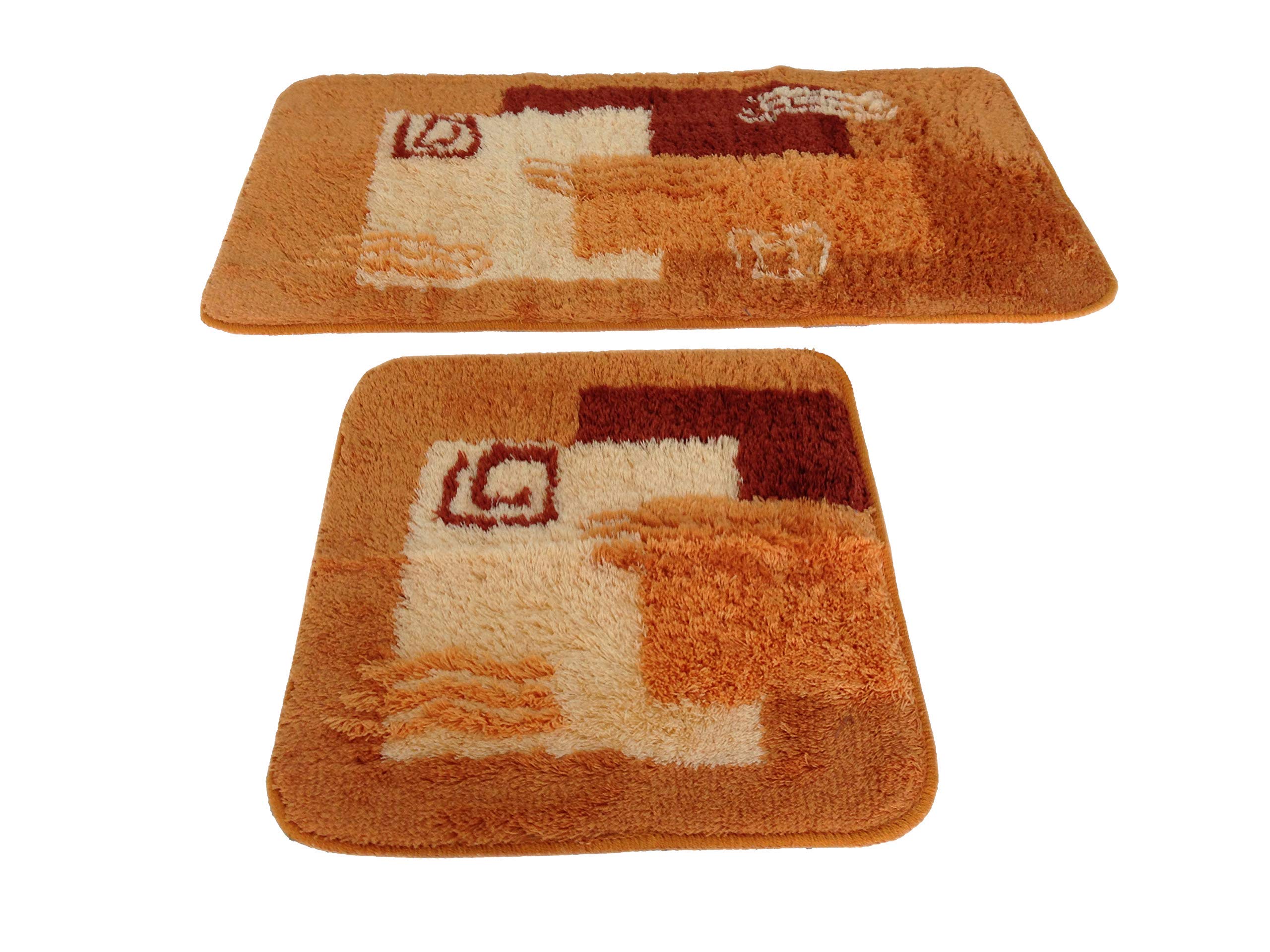 Goodway 2-Piece Bath Mat Set, Milan, Terracotta, Size: 50 x 90 cm, 50 x 45 cm, Non-Slip, Machine Washable
