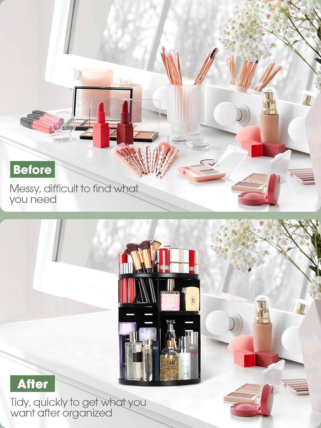 Kootek Rotating Makeup Organizer - 360 Spinning Makeup Storage Rack Adjustable Swivels Cosmetic Organizers Brush Holder Large Capacity with 4 Layers Tray for Bathroom Bedroom Vanity Dresser Room: Beauty