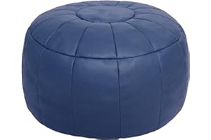 Thgonwid Handmade Pouf Cover, Ottoman, Bean Bag Chair, Foot Stool, Foot Rest, Round Storage Solution for Living Room, Bedroom or Wedding (Deep Blue) (No Filler)