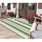 Green and White Outdoor Rug 3'x 5'Washable Area Rug Layered Doormat | Hand-Woven Cotton Farmhouse Door Mat Outdoor For Front Porch Hello Welcome Mat