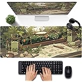 Cute Green Plants Desk Mat Anime Sage Mouse Pad Gaming Desk Pad XL, Kawaii Aesthetic Laptop Computer Keyboard and Mouse Mat, Desktop Decor Accessories Mousepad for Girl Women Office 31.5"x11.8"