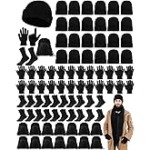 Suhine 96 Pcs Homeless Care Package Supplies Bulk Winter Beanie Hat Gloves Socks Drawstring Backpacks Bulk Item for Homeless