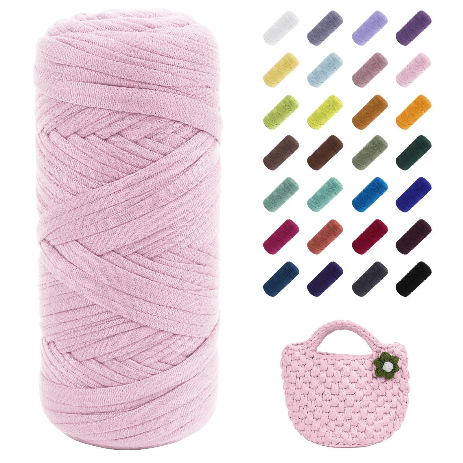 Uiopa T-Shirt Yarn, 200g/196ft Elastic Fabric Cloth Knitting T Shirt Yarn, Flesh Pink Thick Crochet Fabric Ribbon for Crocheting Bags/Baskets/Rugs, Home Decor, DIY Crafts