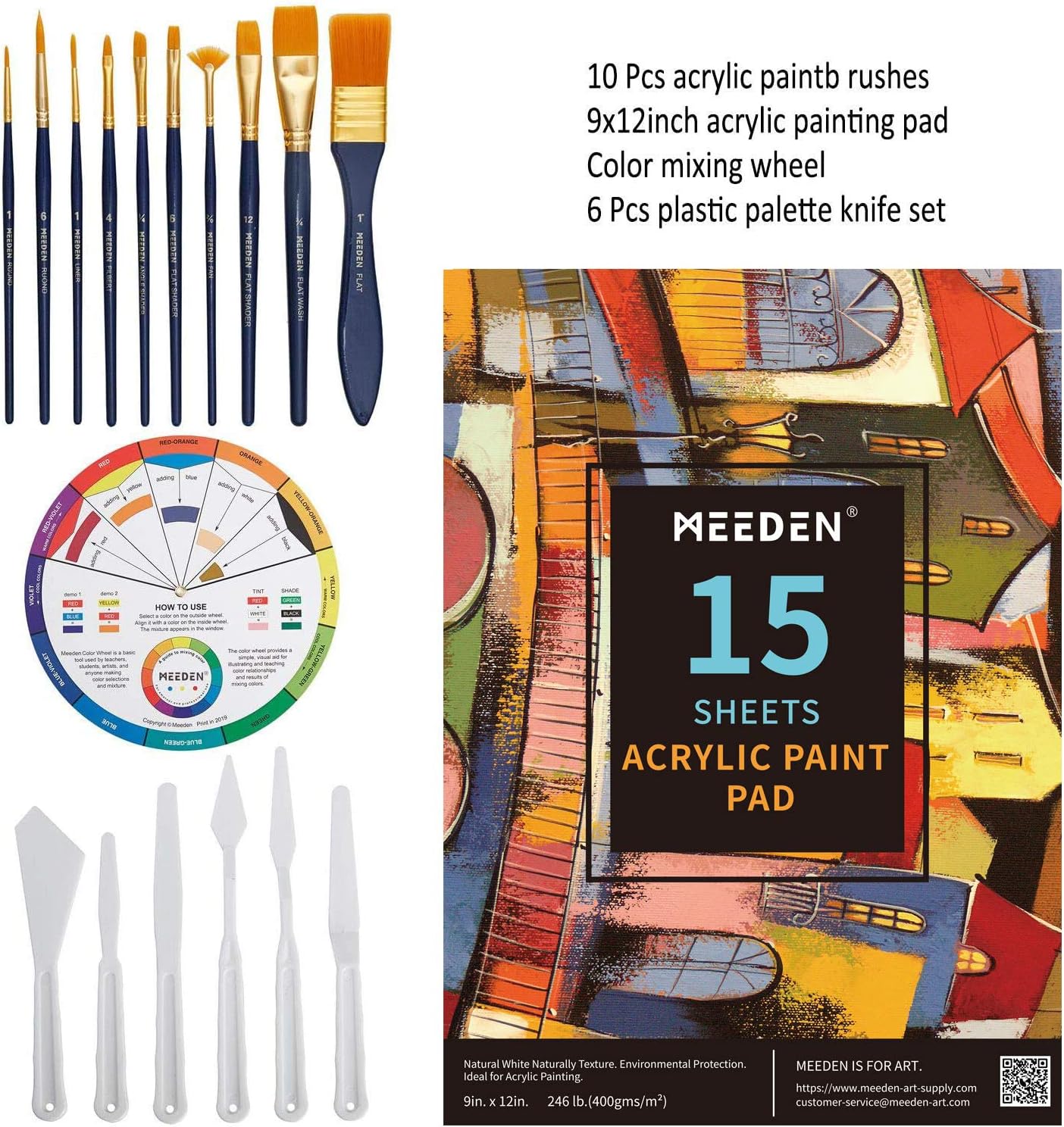 MEEDEN Great Deluxe Value Artist Acrylic Painting Set with Solid Beech Wood French Easel, 15-100ML(3.38 oz) Acrylic Paints, 10- Acrylic Paintbrushes, 2-16"x20" Stretched Canvases & 6-11"x14" Canvases Panels & Accessories for Artists, Beginner, Teens & Adults: Arts, Crafts & Sewing