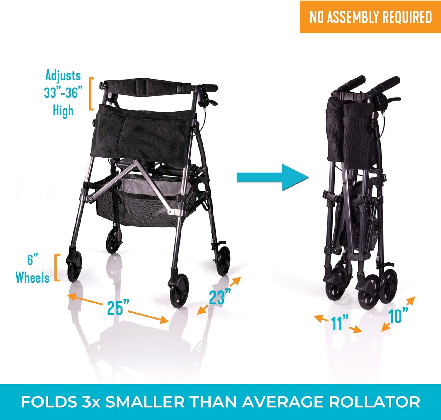 Stander EZ Fold-N-Go Rollator, Lightweight Folding 4 Wheel Rollator with Seat and Lockable Brakes - Image 3