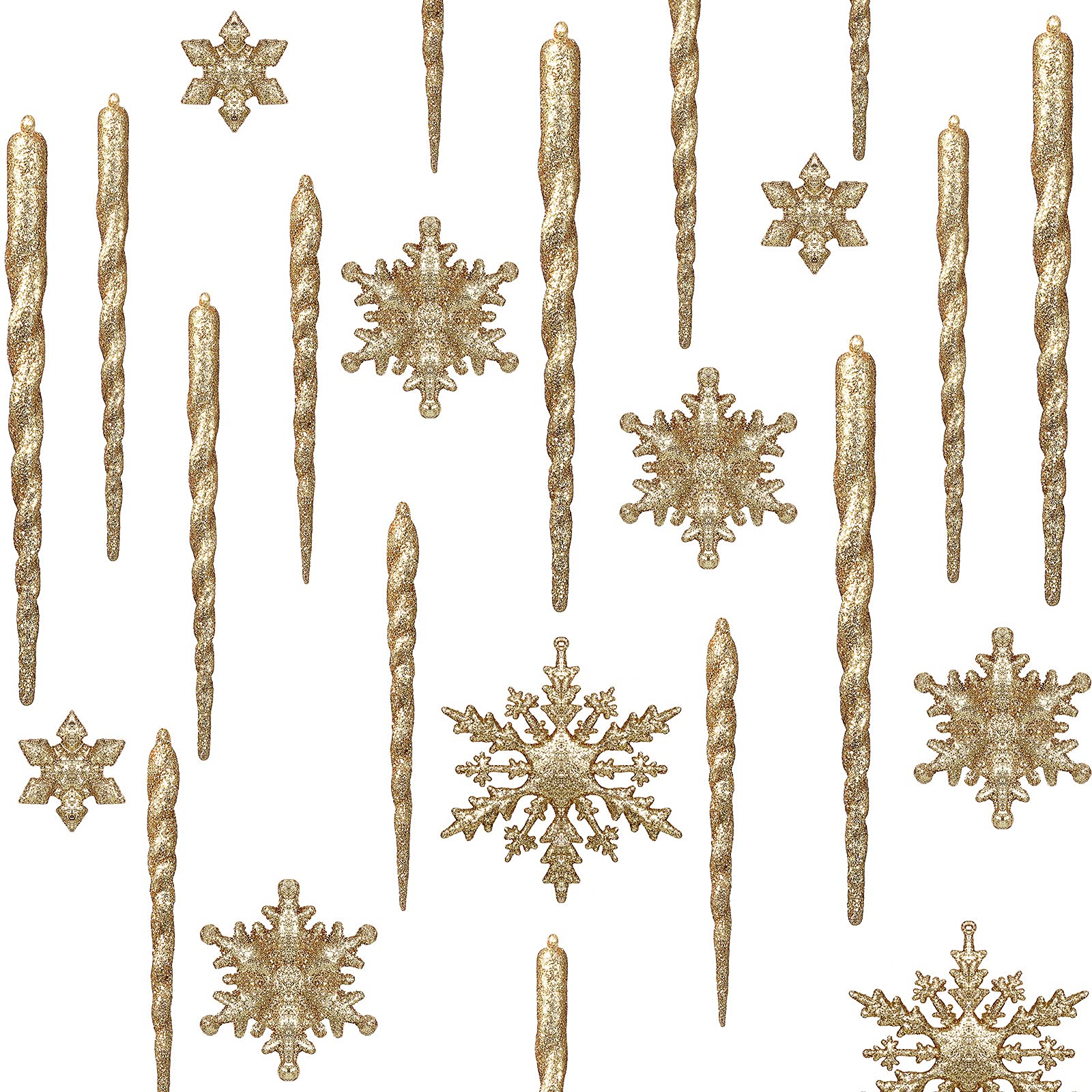 Chuangdi 72 Pcs Snowflake Icicle Ornaments for Christmas Tree Twisted Glitter Icicles Acrylic Hanging Drop Decoration for Winter Xmas Holiday Party New Year Outdoor Supplies(Gold)
