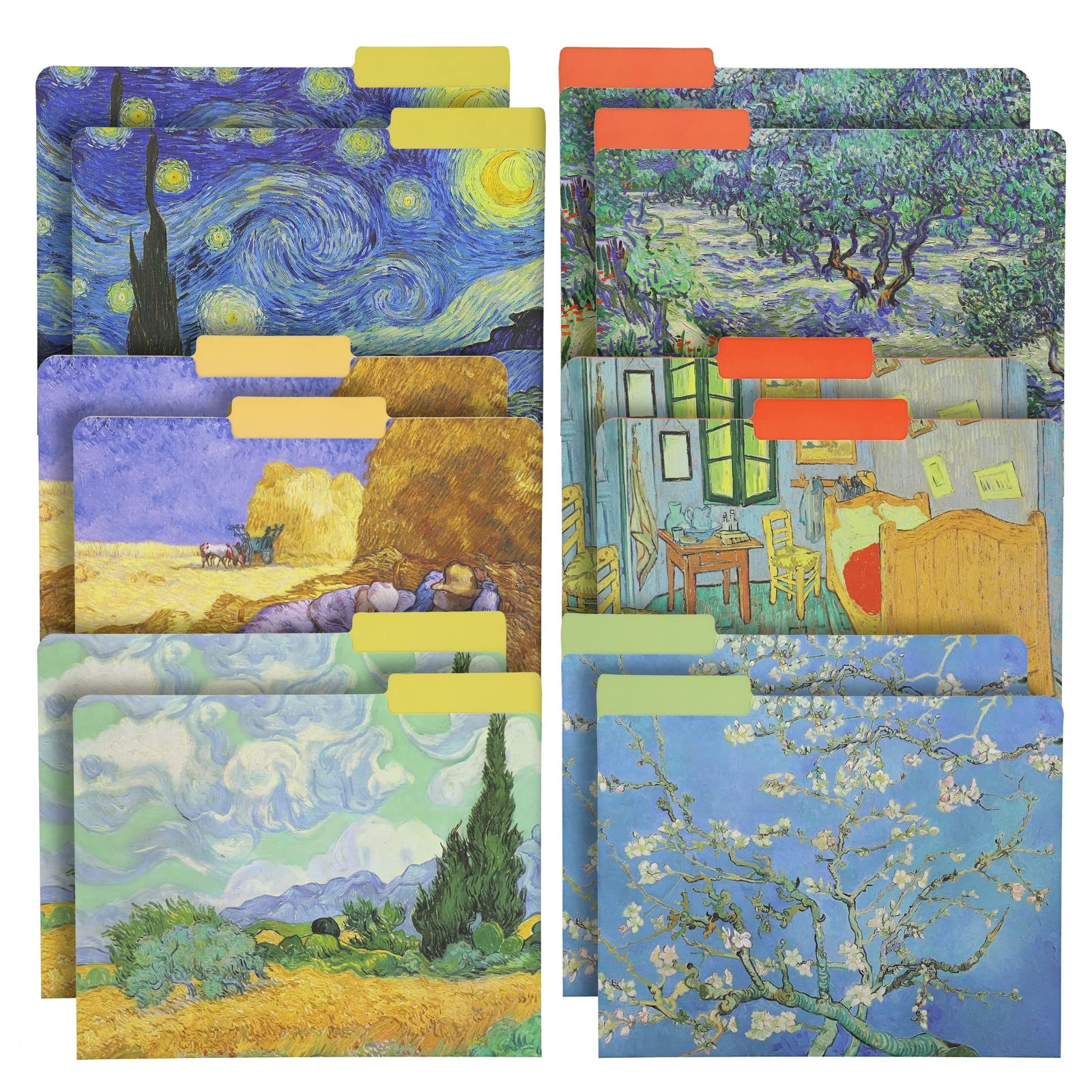 The Gifted Stationery File Folders - 12 Pack, Letter Size, Multicolor Van Gogh Floral with 1/3 Cut Tabs - Decorative File Folders for Office Supplies for Document Organization