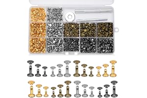 DIUDUS 240 Set Leather Rivets, 4 Colors 3 Sizes Double Cap Rivet, Rivets for Leather with 3 Pcs Setting Tools for Leathercrafting Repair Decoration DIY Project