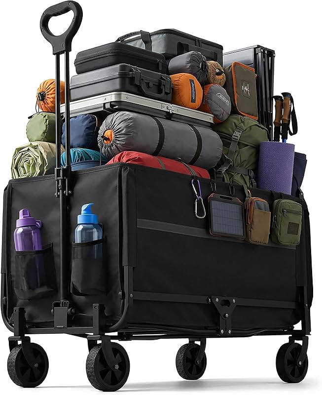 carrello pieghevole, 150 kg, manico telescopico, portellone, telo antipioggia, per spesa e campeggio, nero