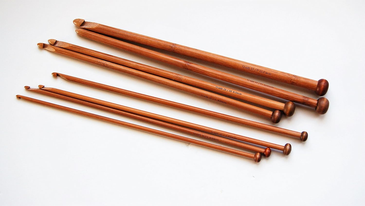 N 13 inch Bamboo double ended end Tunisian Afghan crochet hook 12 sizes D