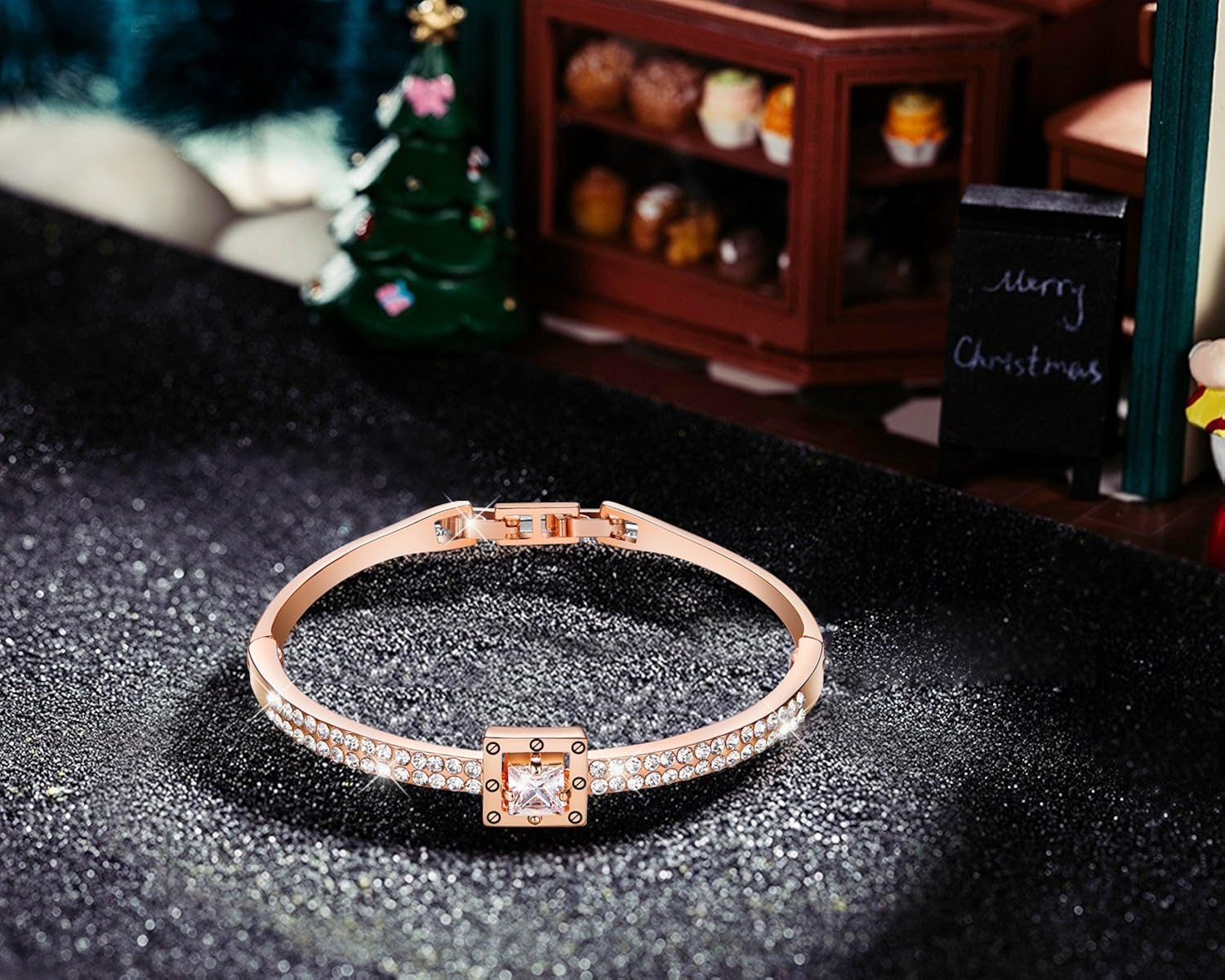 Menton Ezil Spiritual Guidance Swarovski Crystal Rose Gold Bangle