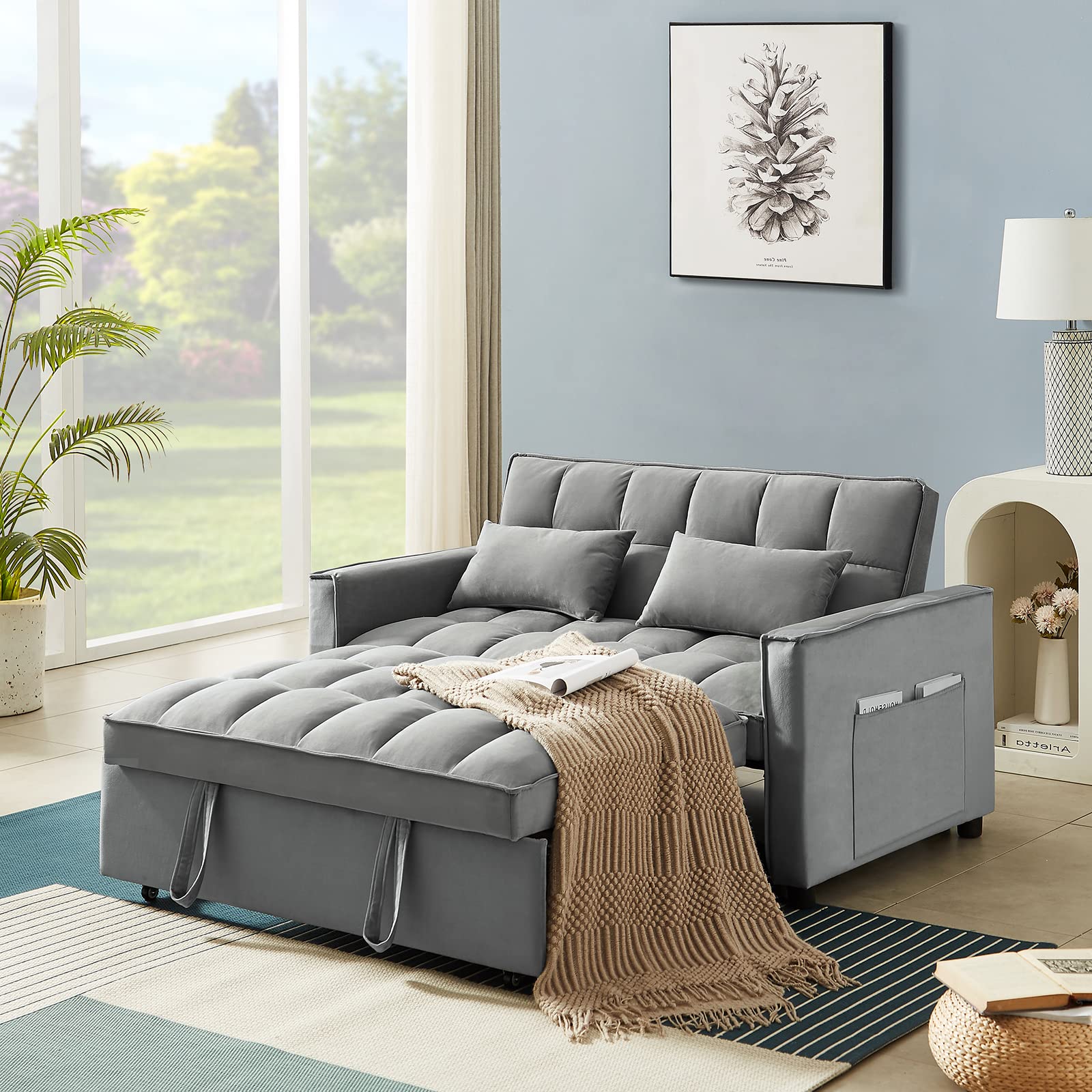 Mua 3 in 1 Convertible Sleeper Sofa Bed, Modern Velvet Loveseat Futon ...
