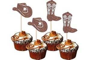 ZHUOWEISM 24 PCS Cowboy Cupcake Toppers Glitter Cowboy Hats Boots Cupcake Picks Cowboy Party Cupcake Decorations for Western Theme Baby Shower Boys Birthday Party Cake Decorations Supplies Brown