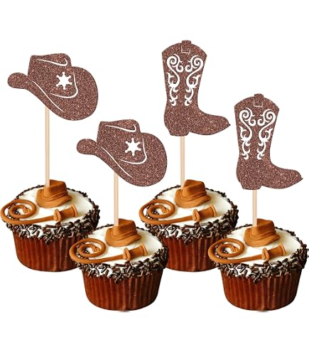 Cowgirl Birthday Cake Topper - Mexican Western Fiesta Decor With Brown Glitter - Cake Decorations
