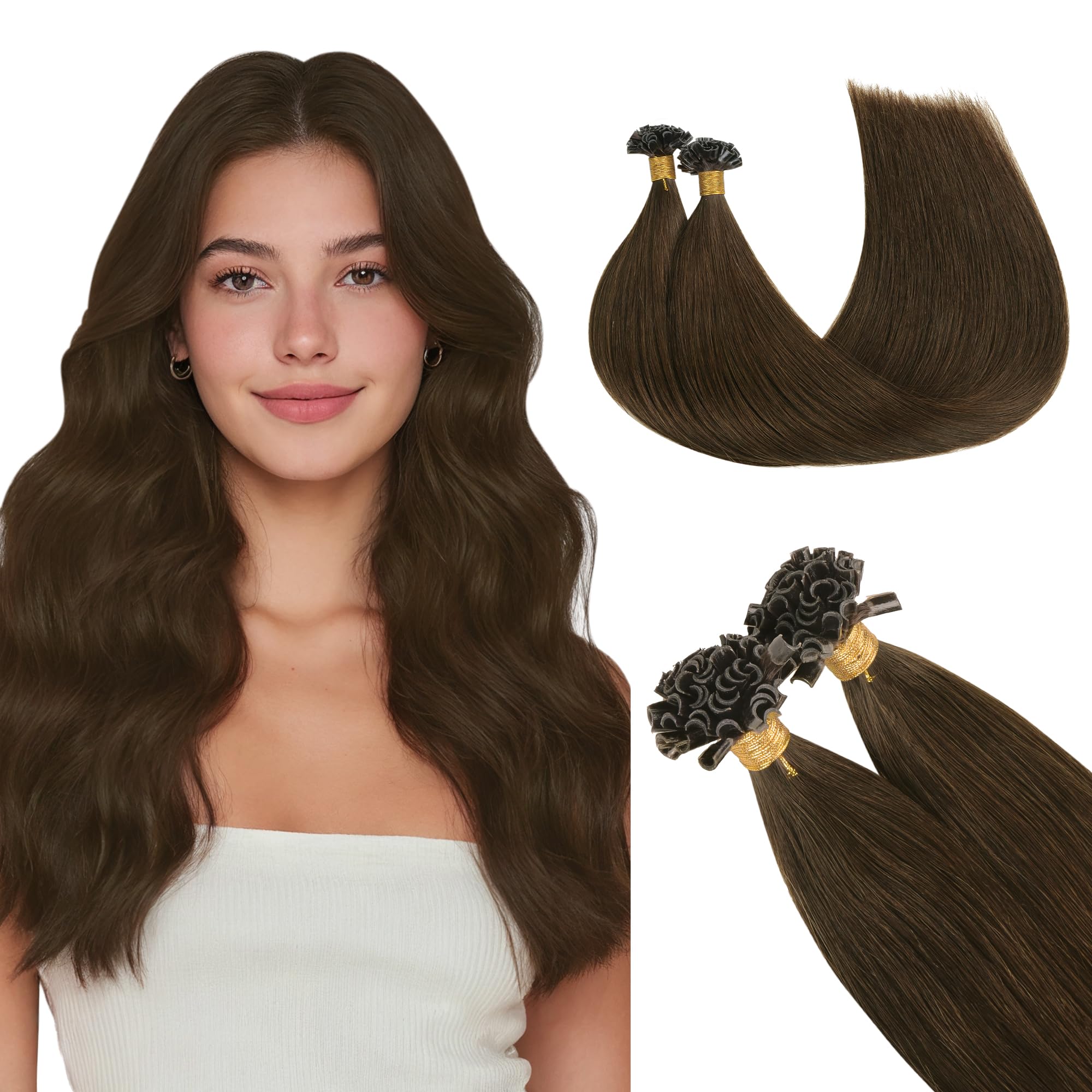 GOO GOO U Tip Hair Extensions Real Human Hair,Chocolate Brown 50g 22inch 50 Strands Hot Fusion Keratin Hair Extensions, Straight — image 1