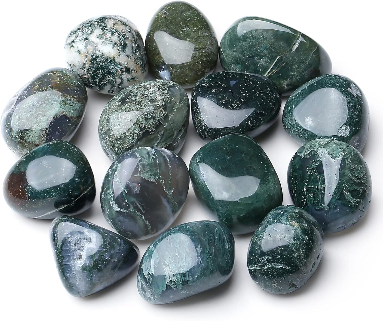 Indoor Fountains & Accessories - MAIBAOTA Moss Agate Stones Bulk Tumbled Crystals Polished Stones Natural Gemstones Decorative Stones for Vase