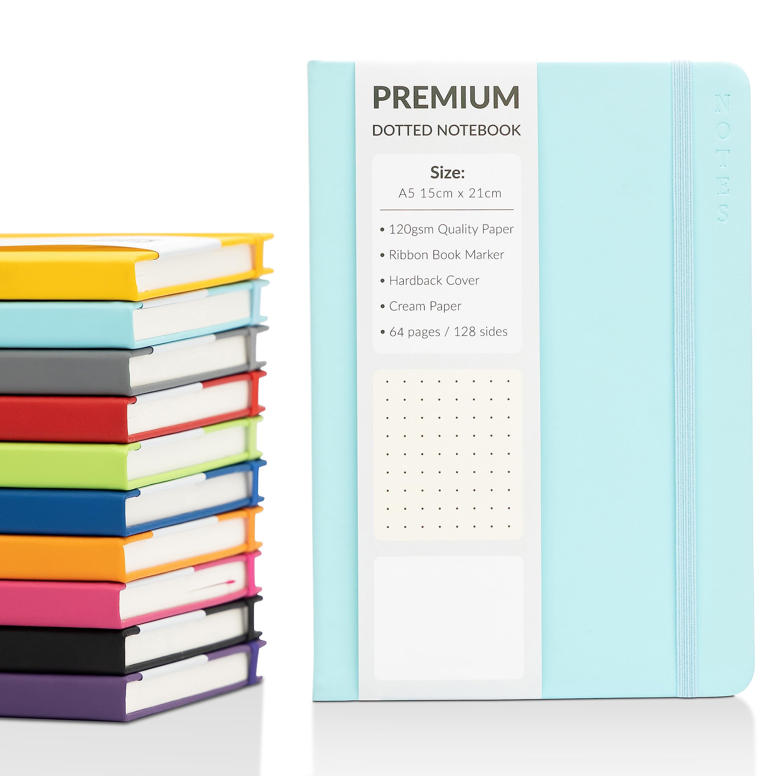 evelay Bullet Journal A5 Dotted Notebook with Faux Leather Hardback Cover and Premium 120gsm Thick Dot Grid Paper (128 Cream Pages, Sky)
