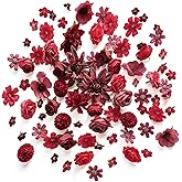 Floroom Mini Artificial Flower Heads Burgundy & Red Fake Peony Daisy Rose Multicolor Small Faux Silk Flower Heads for Cake Craft Garland Wedding Party Graduation Cap DIY Home Decoration, 0.8"-3.6"