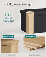 SONGMICS Storage Ottoman Foldable 38x110x38 cm Ink Black LSF89BK 300 kg view 4