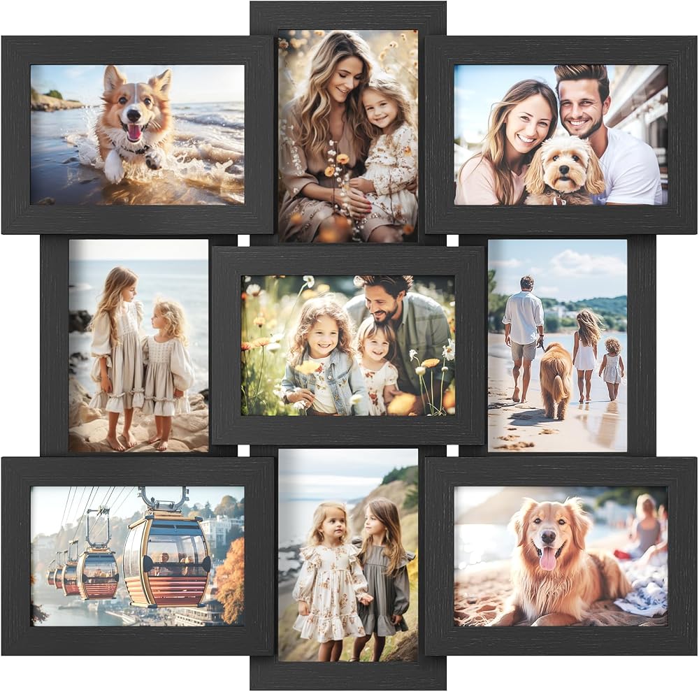 SONGMICS Collage Photo Frame 9 Holes 4x6 Display Ink Black RPF029B01