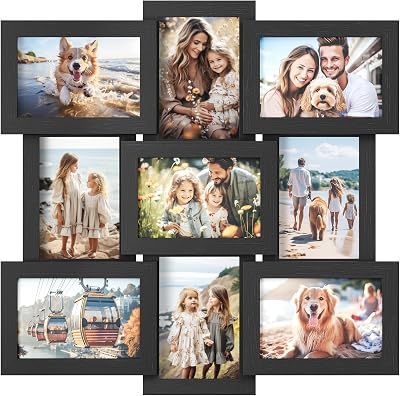 SONGMICS Collage Photo Frame 9 Holes 4x6 Display Ink Black RPF029B01