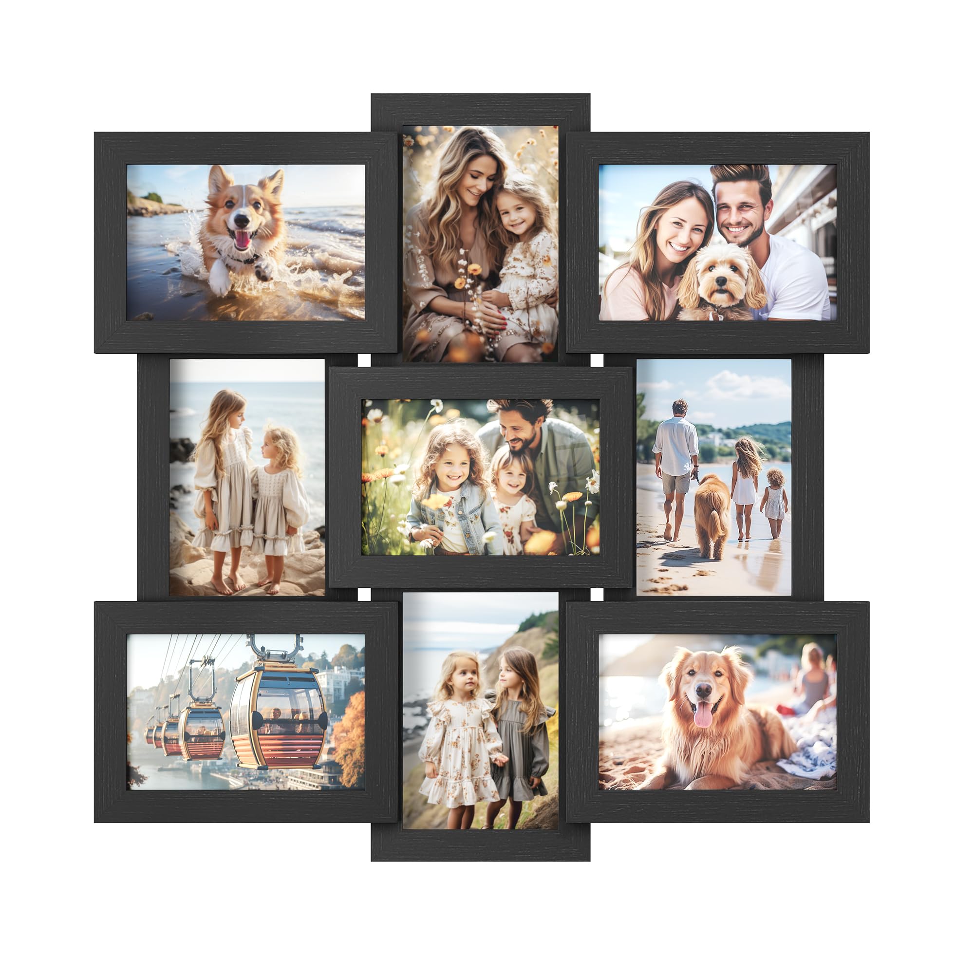 SONGMICS Collage Photo Frame 9 Holes for 4x6 Multi Photo Display for Wall Decoration Ink Black RPF029B01