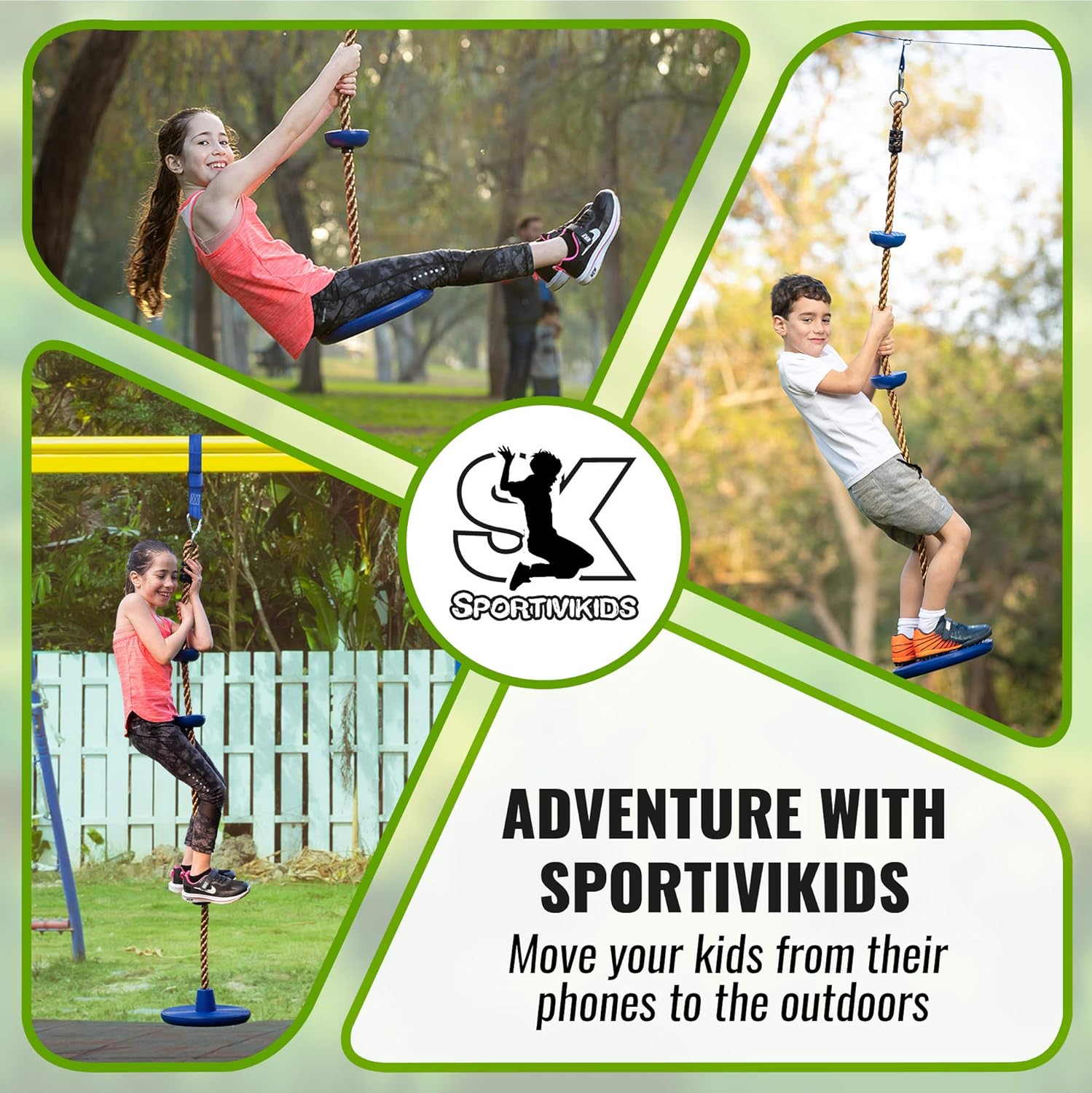 Sportivikids Climbing Rope Tree Swing with Platforms and Disc Swings Seat, Climbing Ladder for Treehouse and Backyard Tree Use, Strong Hanging Buckle, Fun Kids Outdoor Accessory Playset, Gift Box: Toys & Games