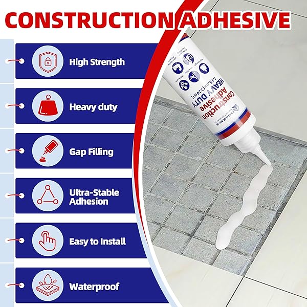 CONSTRUCTION ADHESIVE HEAVY DUTY, TILE ADHESIVE 2×220ML,CEMENT GLUE FOR CONCRETE,VERSATILE CONSTRUCTION GLUE FOR TILE,FLOOR,STONE,WALL ETC,WATERPROOF AND HIGH STRENGTH,WHITE