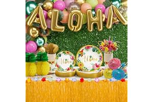 Tiblue Hawaiian Luau Birthday Party Decorations 329PCS Tropical Aloha Party Supplies for Summer Beach Decor Disposable Dinnerware Set (25 Guest) with Plates Napkin Cups Table Skirt Straws Balloon Kit