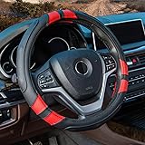 Achiou Red Car Steering Wheel Cover Universal 15 inch with Grip Contours, Leather Auto for Men and Women Non-Slip Breathable