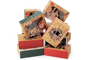 CINCCOKE 12Pcs Christmas Cookie Boxes with Window for Gift Giving, Kraft Bakery Gift Wrapping Boxes with Cards and Jute Rope, Holiday Treat Boxes for Cookies, Brownies, Donuts, Xmas Cookie Containers With Lids
