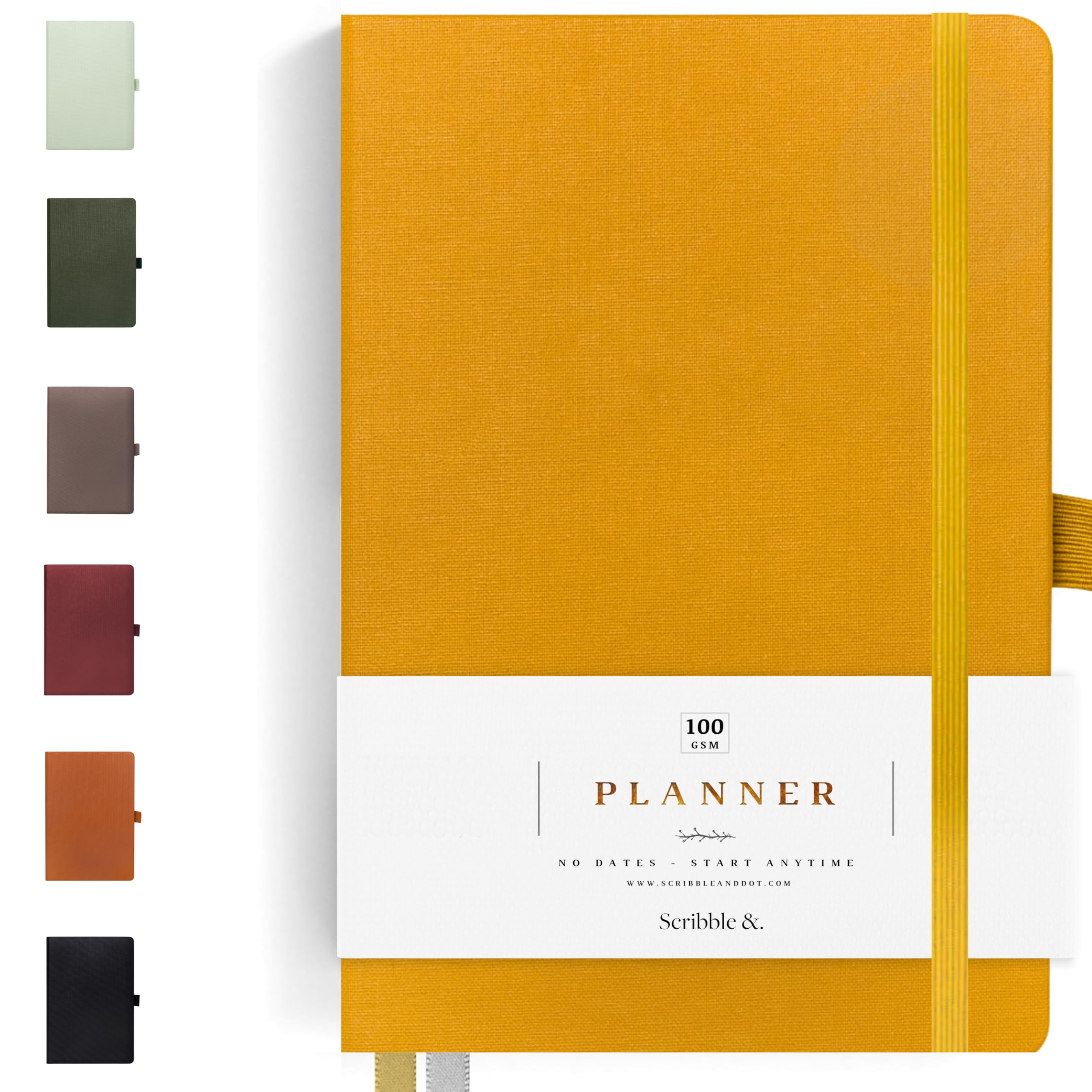 Scribble & Dot® A Daily Planner, Weekly and Monthly Layout | Achieve Your Goals With This Weekly Organiser Diary, A5 size, Hardcover Agenda. Start Anytime (Mustard)