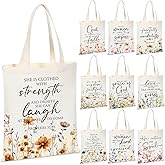Sweetude 10 Pcs Christian Tote Bags Religious Gifts for Women Faith Canvas Bible Verse Church Bags Jesus Stuff(Wildflower)