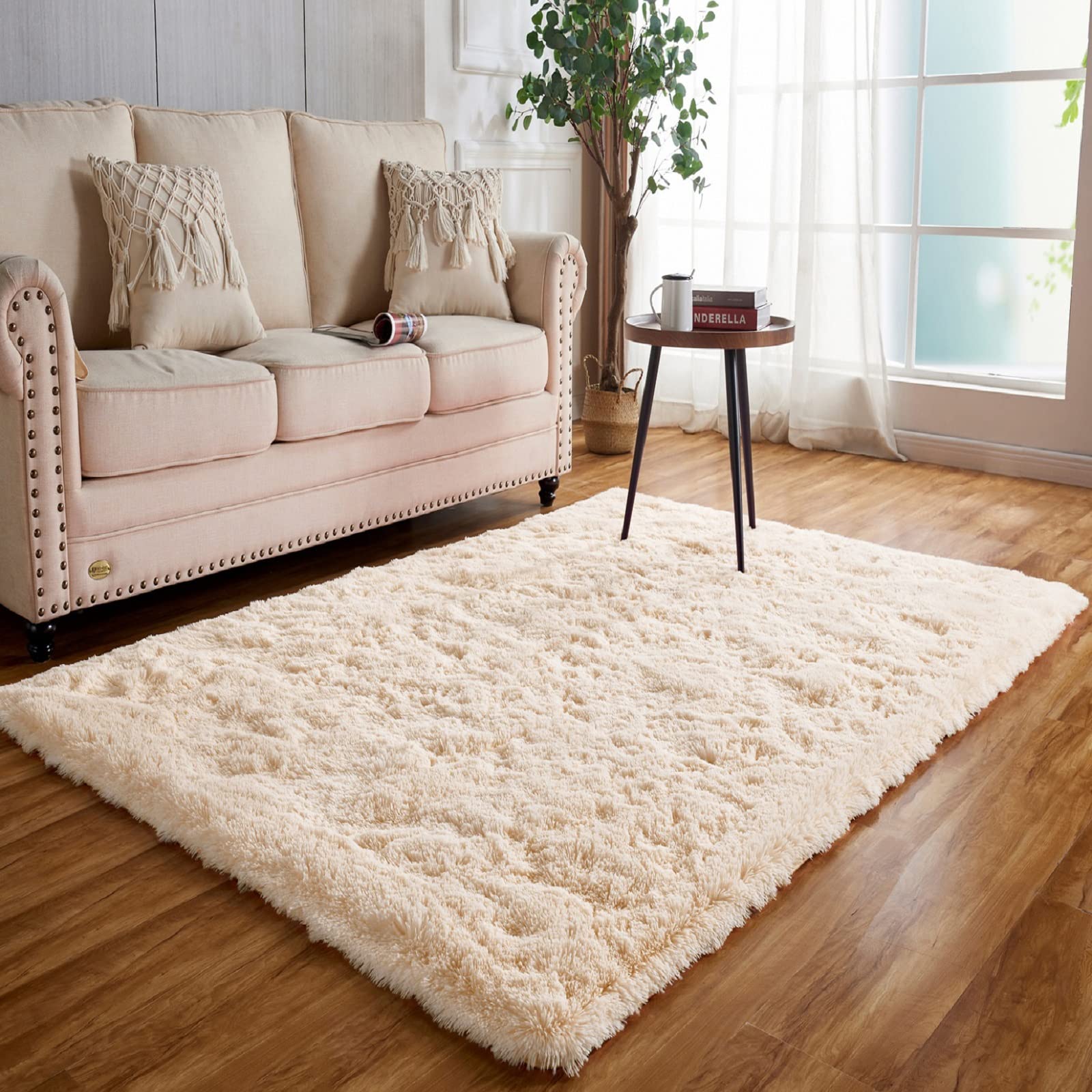 Achiiso Rugs Living Room,Small Fluffy Rug,Washable Long Plush Rectangular Rugs, Suitable for Bedroom,Kids Room (Beige,80x120 cm)